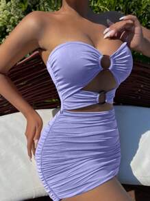 SHEIN Clasi Vestido De Tubo Sin Mangas Con Detalle Circular En La Parte Delantera - Púrpura malva - Ver 4