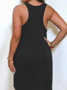 Calvaya Simple Abstract Face Printed Plus Size Women's Tank Dress