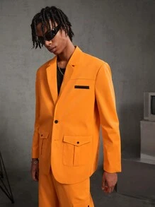 Manfinity RebelGame Nam Dệt Giải trí Cổ áo có khía Bộ đồ Áo khoác Và Quần Bộ - trái cam - Xem 5