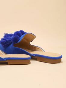 Fashionable Furry Ball & Tassel Decor Pointed Toe Flat Shoes