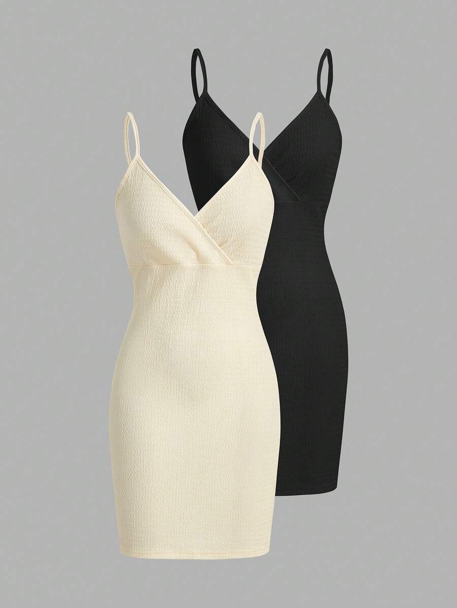 SHEIN Privé 2 Pcs Women'S Textured Wrapped Design Dress - Multicolor - View 1