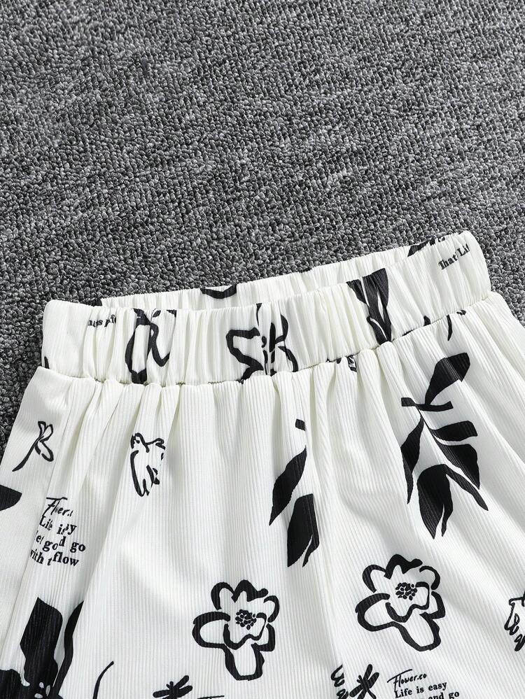 Tween Girls' Florals Plants Slogan Print 2pcs/Set