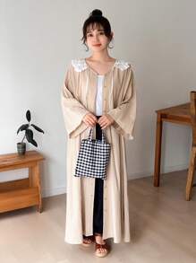 FRIFUL Women's Solid Color Single-Breasted Drop Shoulder Dress - Apricot - View 6