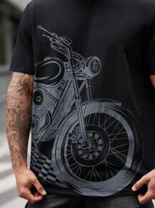 Manfinity VCAY Men Plus Size Motorcycle Printed Round Neck Casual Short Sleeve T-Shirt