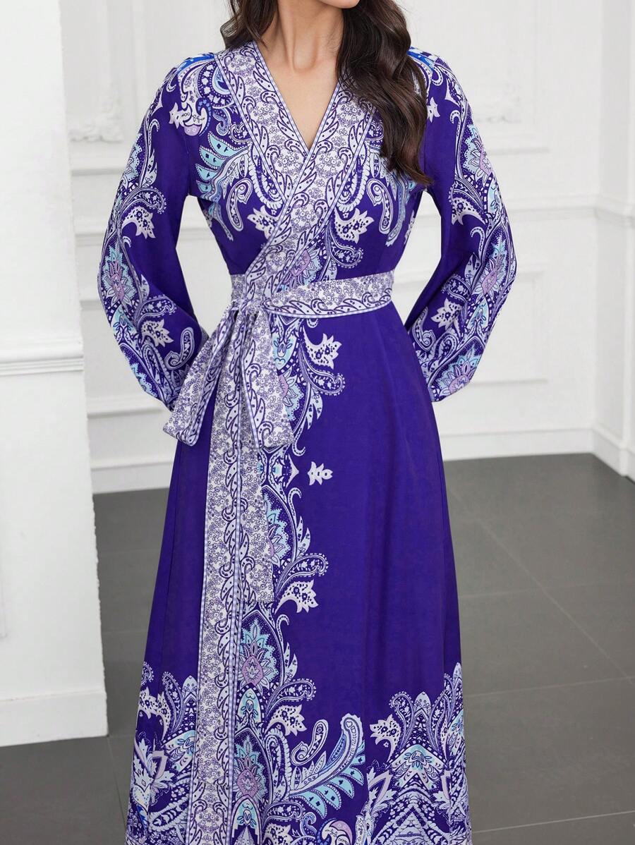 Seusyu Của phụ nữ Váy quấn Với Tay áo đèn lồng Và In hoa Paisley - Nhiều màu - Xem 1