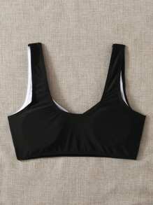 SHEIN Swim Women's Summer Beach Colorblock Bikini Top - Black and White - View 2
