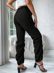 Calvaya Plus Size Solid Color Pleated Trousers - Black - View 2
