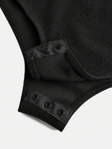 SHEIN Girlism Tween Girl Knitted Solid Color Short Flutter Sleeve Casual Bodysuit - Black - View 3