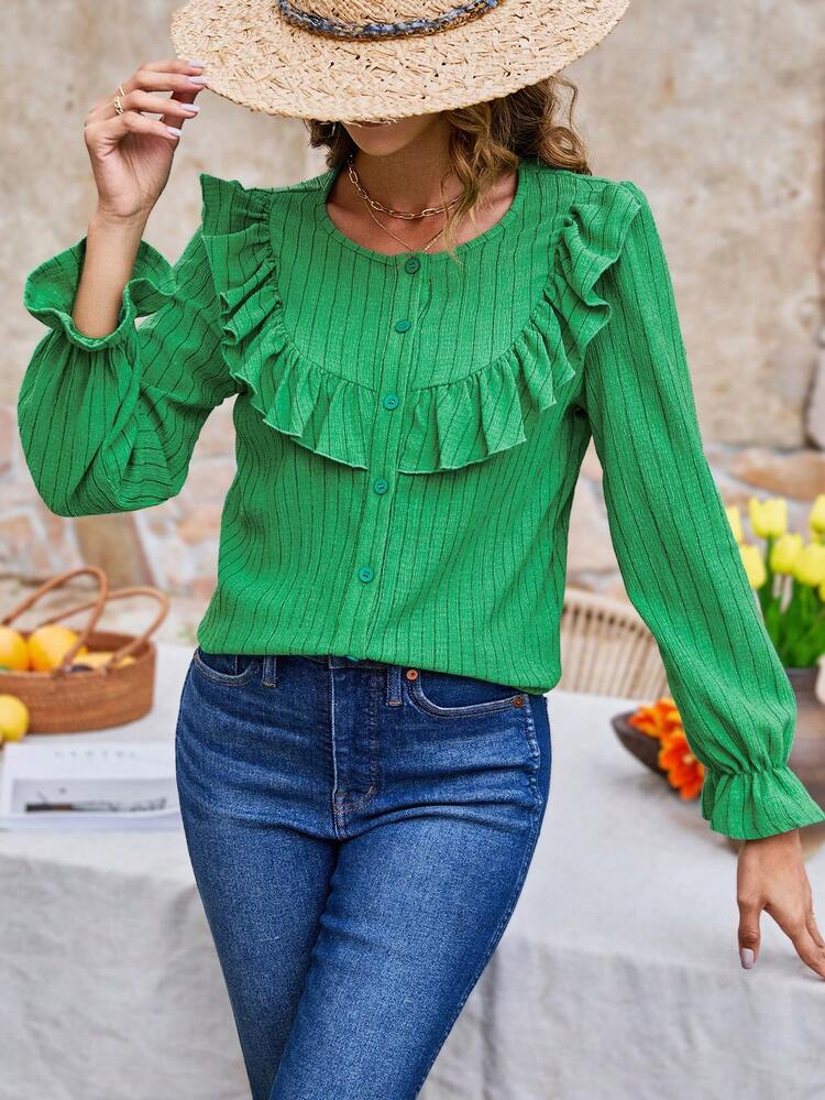 Women's Striped Ruffle Hem Top