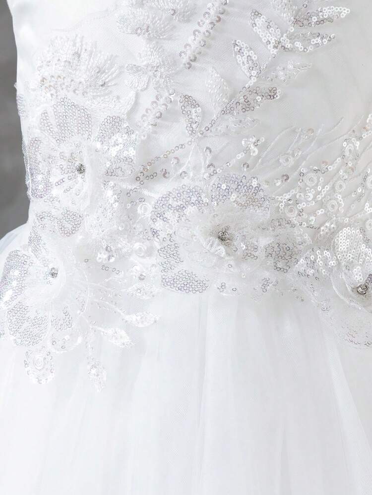 Teenage Girls Flower Girl Dress, Sequin & Beaded High-End Tulle Party Dress For Girls, Graduation, Wedding, Birthday