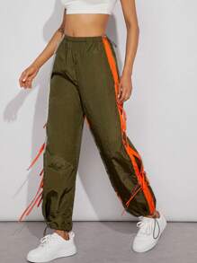 Denimoi Contrast Tie Side Drawstring Pants - Multicolor - View 1