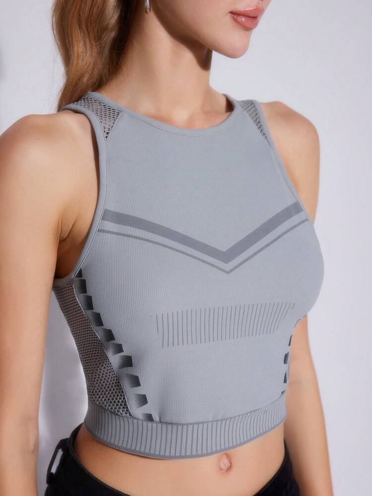 Colorblock Round Neck Cropped Slim Fit Tank Top