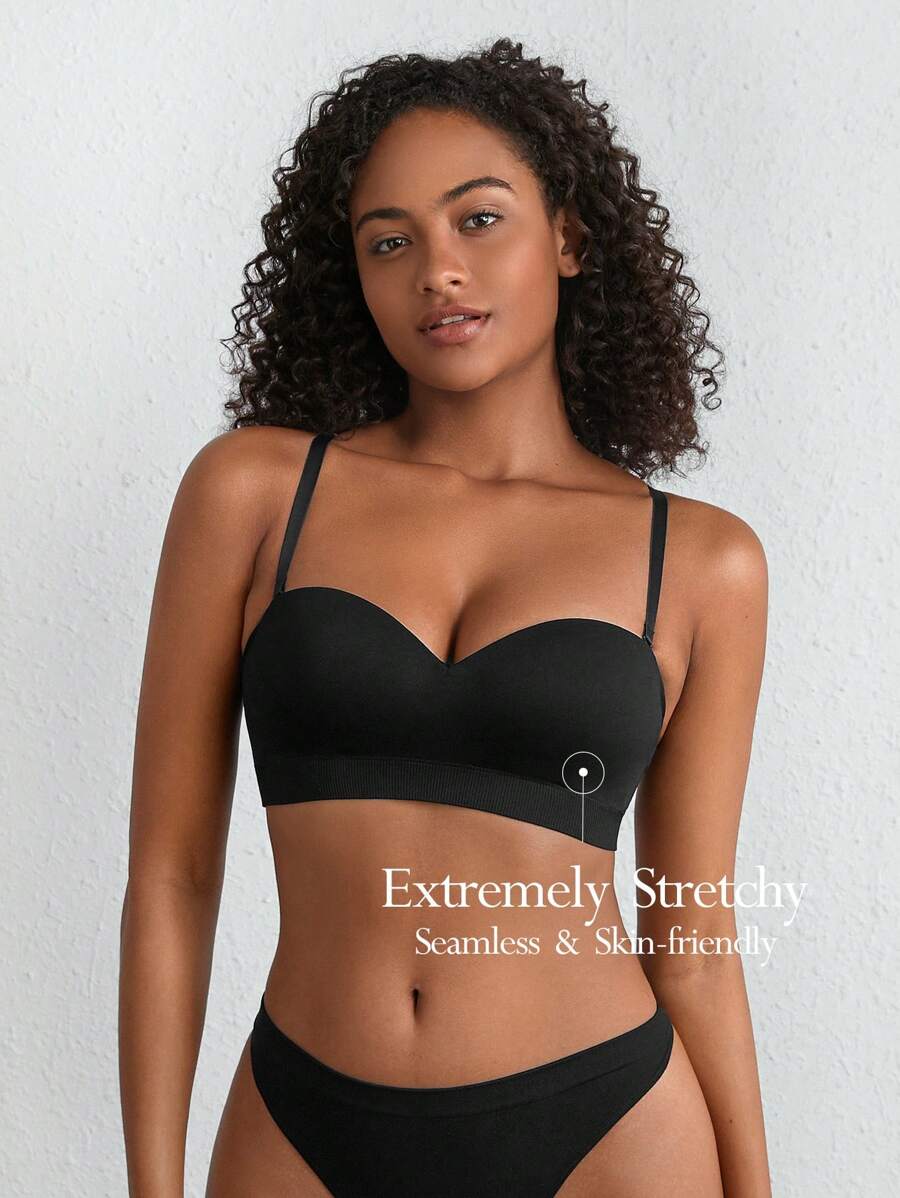 SHEIN Leisure Seamless Moveable Strap Bra Black SHEIN USA
