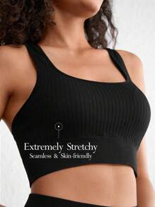 Ocili Leisure Extremely Stretchy Seamless & Skin-Friendly Non-Removable Padding Comfortable Solid Wide Rib Bra Black - Black - View 1