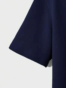 Manfinity RebelGame Camiseta De Manga Corta De Cuello Redondo Para Hombre, Tejido De Punto En Color Sólido - Azul Marino - Ver 6