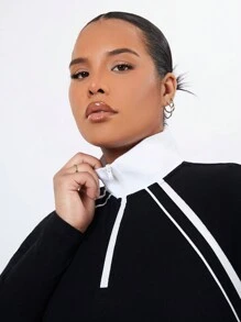 Forever 21 Kích thước lớn Khối màu Cổ chữ V Phù hợp Tay áo dài Đầm - màu đen - Xem 5