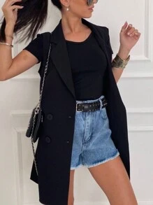 Chiquease Women's Sleeveless Long H-Shaped Lapel Suit Jacket