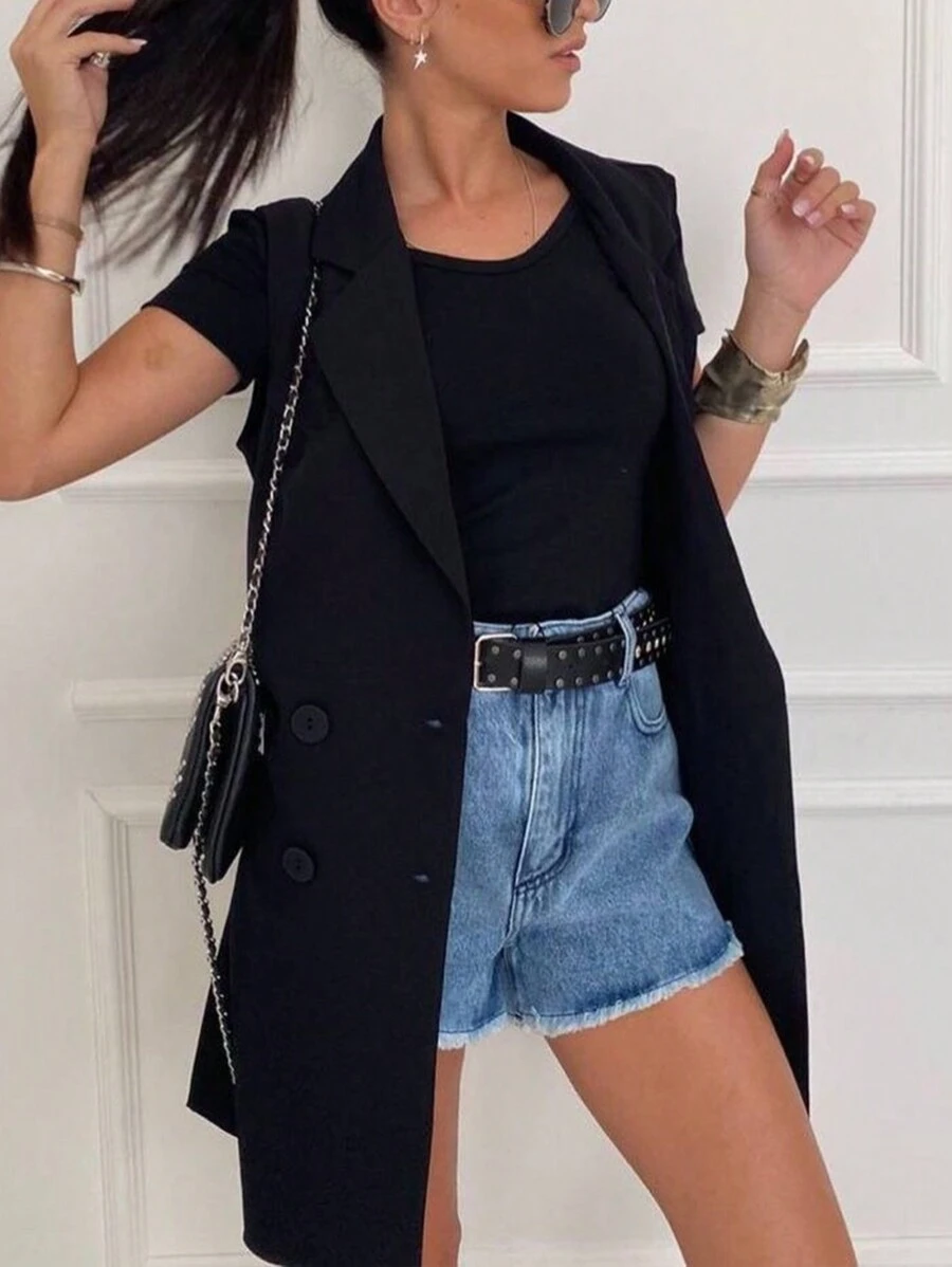 Chiquease Women's Sleeveless Long H-Shaped Lapel Suit Jacket