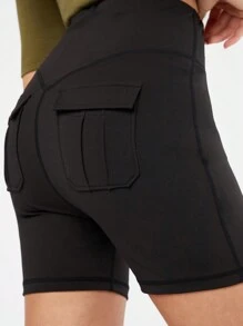 Forever 21 Damen Shorts Mit Elastischem Bund, Klappentaschen Mit Stretch Passform - Schwarz - Übersicht 3