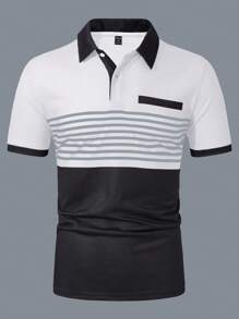 Manfinity Homme Camisa Polo De Manga Corta Con Bloque De Color Para Hombre Con Botones Y Media Tapeta - Blanco - Ver 4