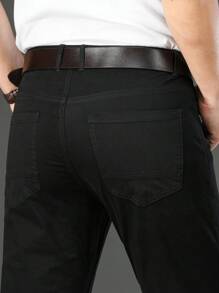 Men's Solid Color Slant Pocket Casual Pants, For Fall - Black - View 4