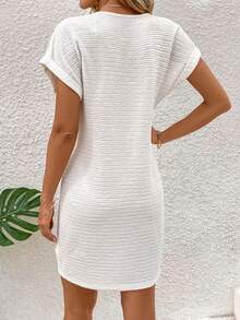 SHEIN LUNE 女士純色v領短翼袖連衣裙 - 白色 - 查看 2