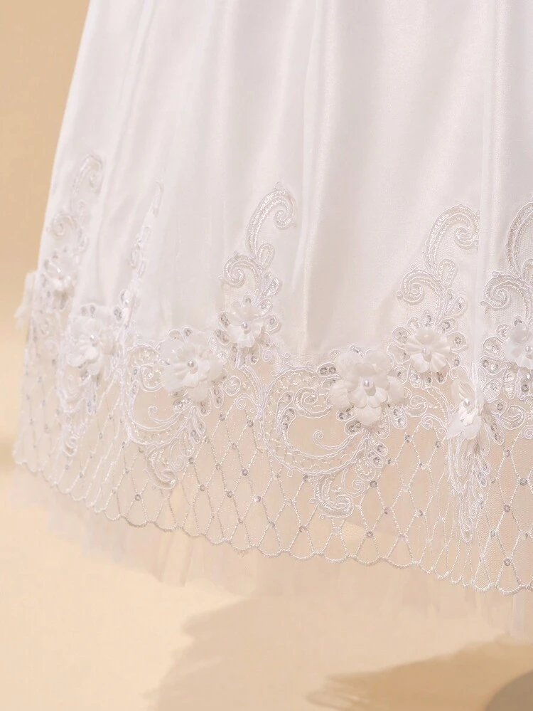Premium Girl Beaded Flower Embellished Princess Gown For Weddings, Graduations, Birthday Parties - Teens & Youth