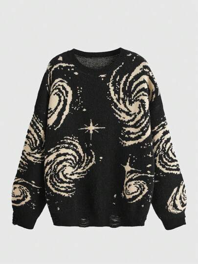 Hippie Maglione oversize con scollo tondo decorato, per l'inverno