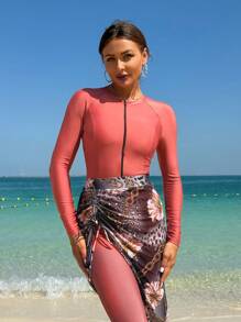 Swim Mulvari 女士拉格蘭長袖布基尼三件套，包括褲子和網紗裙 - 彩色 - 查看 5