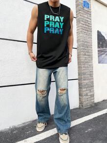 Manfinity Hypemode Men's Loose Fit Tank Top With Letter Print - Black - View 3