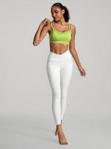 GLOWMODE FeatherFit™ Strappy Mesh Sports Bra Light Support Low Impact Yoga Pilates Studio - Lime Green - View 6