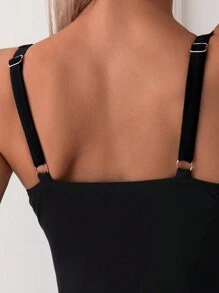 Swim Basics Màu thuần lột vỏ Cạnh Thiết kế Thon gọn Đồ bơi một mảnh - màu đen - Xem 2