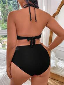 Swim Vcay Conjunto De 3 Piezas Separables Con Corbata Halter Decorada Con Cadena De Metal De Talla Grande Para Mujer