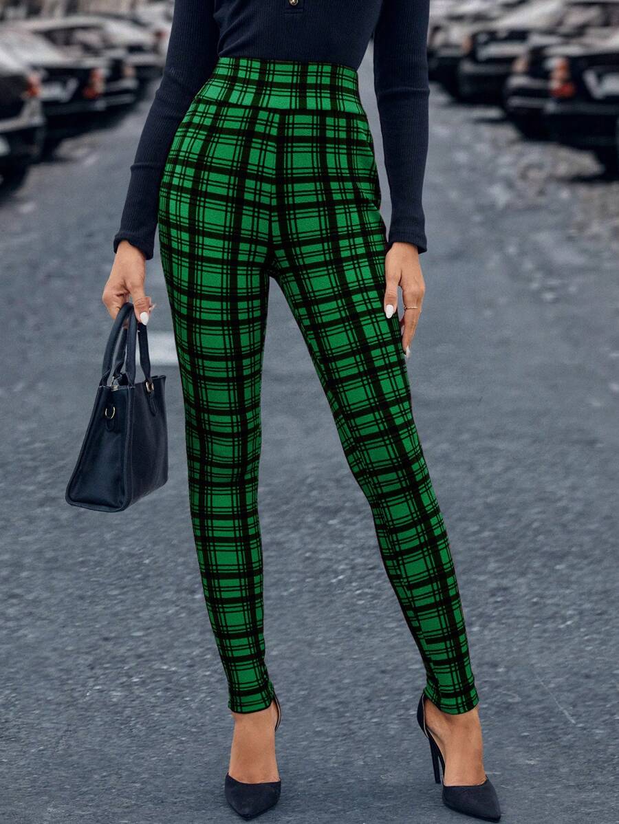 SHEIN Essnce 女性高腰格紋打底褲