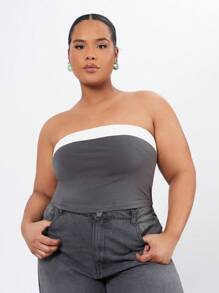 Forever 21 Plus Size Women's Color Block Strapless Top - Dark Grey - View 5