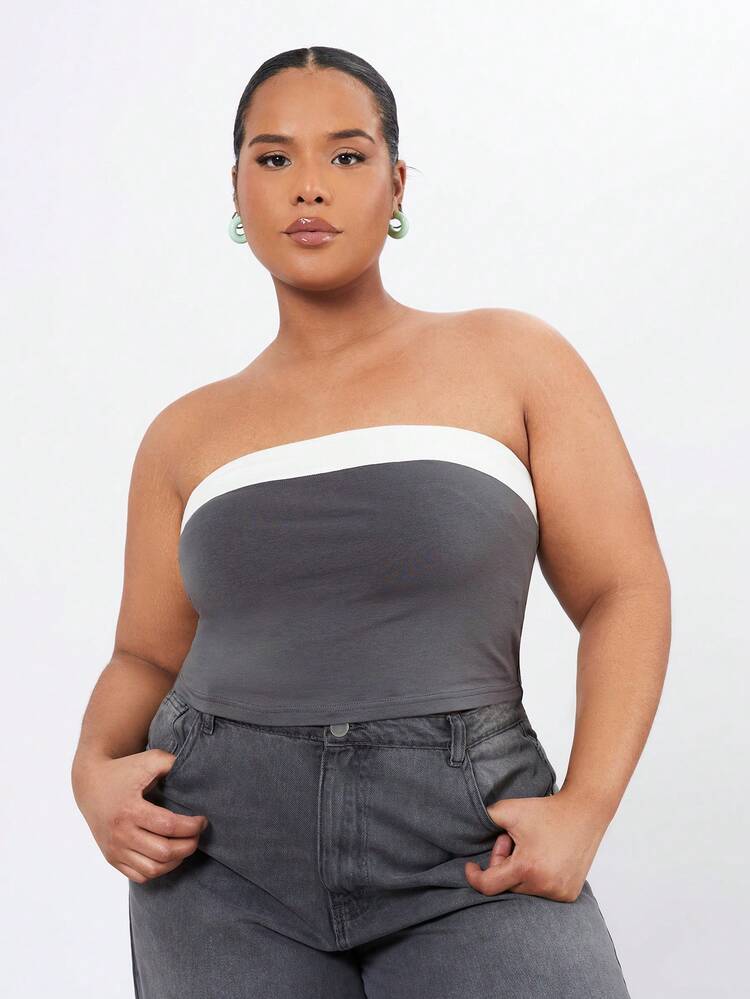 Plus Size Women's Color Block Strapless Top