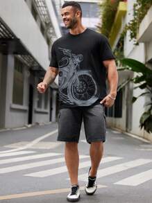 Manfinity VCAY Men Plus Size Motorcycle Printed Round Neck Casual Short Sleeve T-Shirt