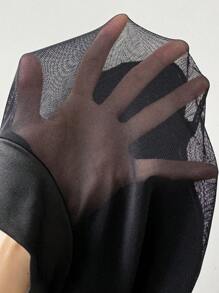 SHEIN EZwear 女士立領短袖網紗拼接連衣裙 - 黑色 - 查看 6