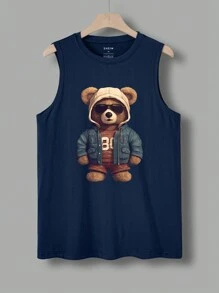 Manfinity Dauomo Camiseta De Tirantes Para Hombre Con Cuello Redondo Y Estampado De Patrón De Oso