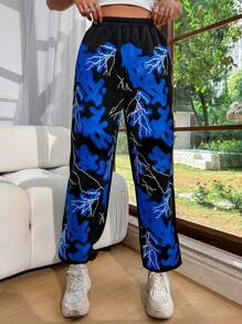 Lunelith SHEIN Lunessa Pantalones Jogger De Parches Con Estampado De Bloque De Color Y Relámpagos