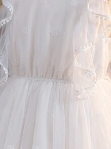 SHEIN Vestido de tul con cuello redondo estilo princesa de ensueño y manga corta para niñas preadolescentes - Blanco - Ver 4