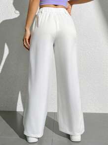 SHEIN PETITE 女士纯色工作服阔腿裤 - 白色 - 查看 2