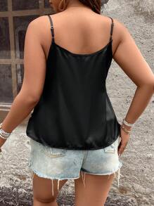 Celure 大尺碼蕾絲拼接寬鬆休閒背心上衣 - 黑色 - 查看 2