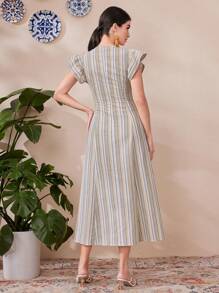 Mulvari 女士條紋十字交叉系腰洋裝 - 彩色 - 查看 6