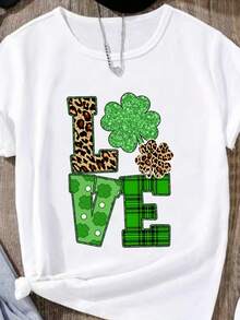 Áo thun in chữ và cỏ may mắn Tween Girl - màu đen - Xem 3