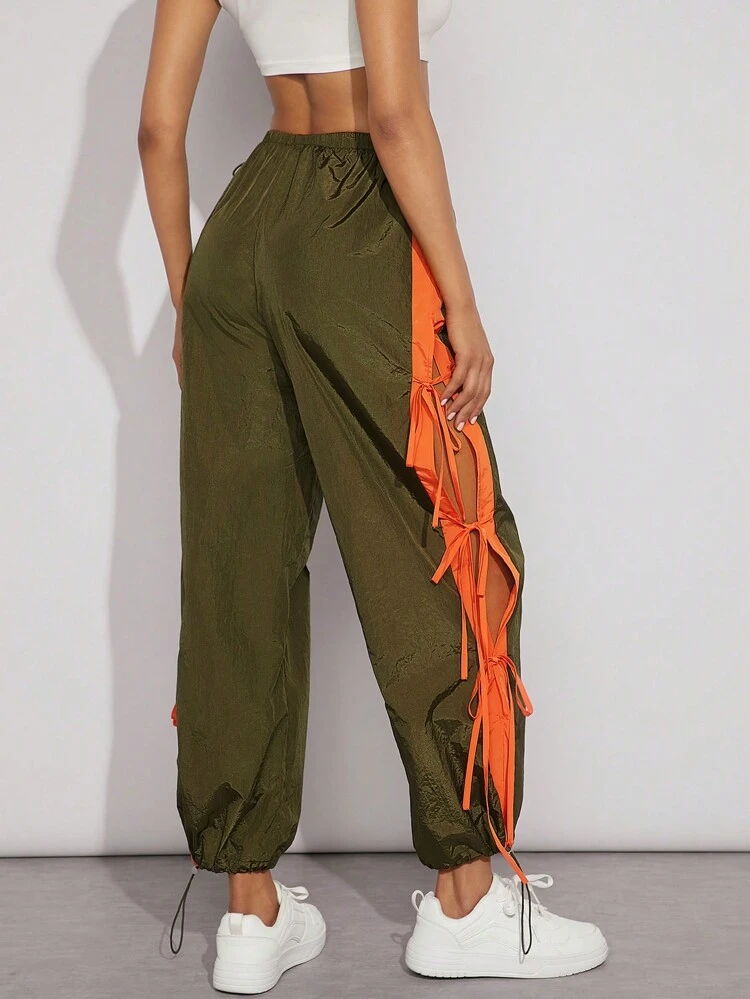 Contrast Tie Side Drawstring Pants