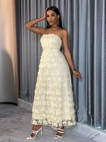 SHEIN Slayr Solid Color Strapless Bridesmaid Dress With Floral Cutouts