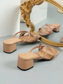 Giày sandal đế bệt nữ, màu mơ, cao gót dày, quai ngang mắt cá chân và hở ngón, giày da PU thanh lịch, trang phục mùa xuân hè. - Màu be - Xem 4