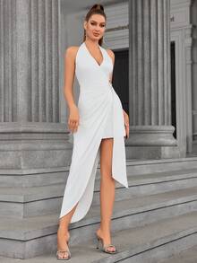 PARTHEA Dây Vòng chữ O Viền không đối xứng Xù Thắt lưng Váy quấn - trắng - Xem 7