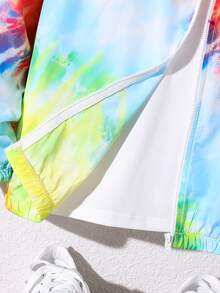 SHEIN 適合青少年男孩的休閒漸變染色連帽拉鍊編織夾克，帶印花，適用於度假 - 彩色 - 查看 3